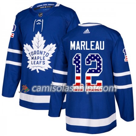 Camisola Toronto Maple Leafs Patrick Marleau 12 Adidas 2017-2018 Azul USA Flag Fashion Authentic - Homem